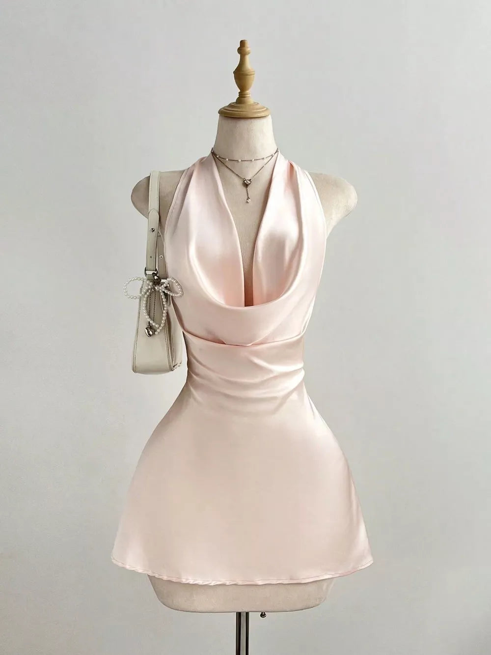 Satin Backless Halter Neck Dress
