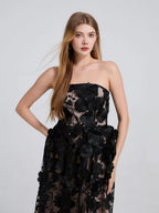 Floral Applique Strapless Midi Dress