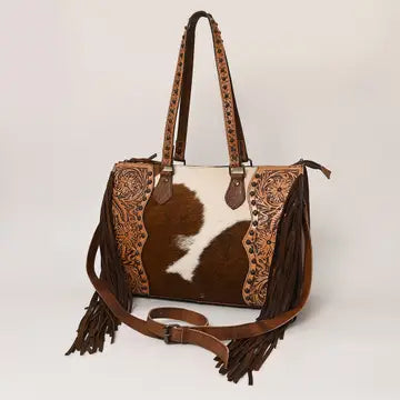 Rustic Bloom handbag featuring floral embossed design, western leather texture, and elegant rustic fashion style for women.