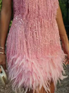 Full Size Sequin and Feather Fringe Mini Dress Plus Size