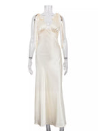 Satin Tie Shoulder Deep V-Neck Dress