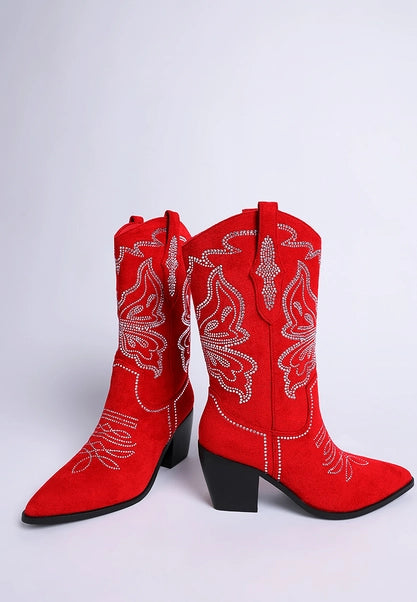 Red and Black Cowboy Boots (Latafa Rhinestones Embellished Cowboy Boots)