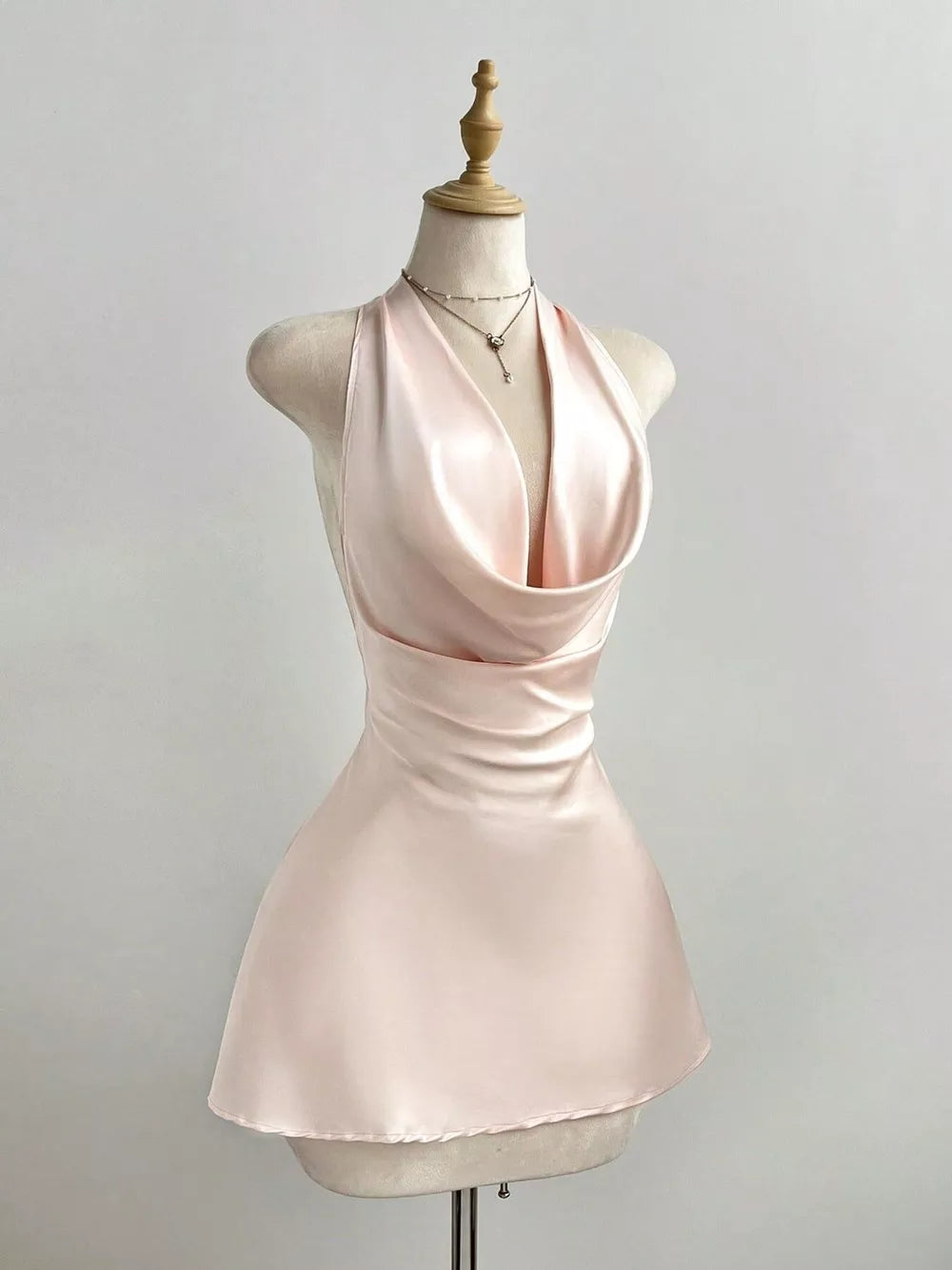 Satin Backless Halter Neck Dress