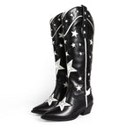 JINKO-1 Cowboy Mid Calf Western Star Embroidered Black
