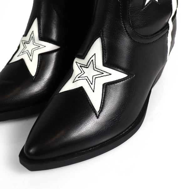 JINKO-1 Cowboy Mid Calf Western Star Embroidered Black
