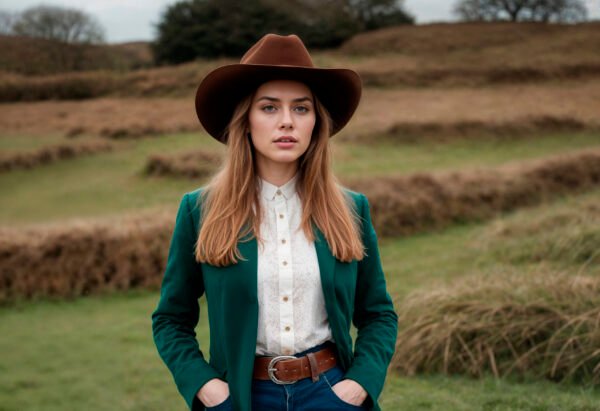 cowboy portrait daylight with out focus landscape background