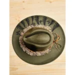 Western Burnt Felt Cowgirl Hat with Fern & Butterfly Design