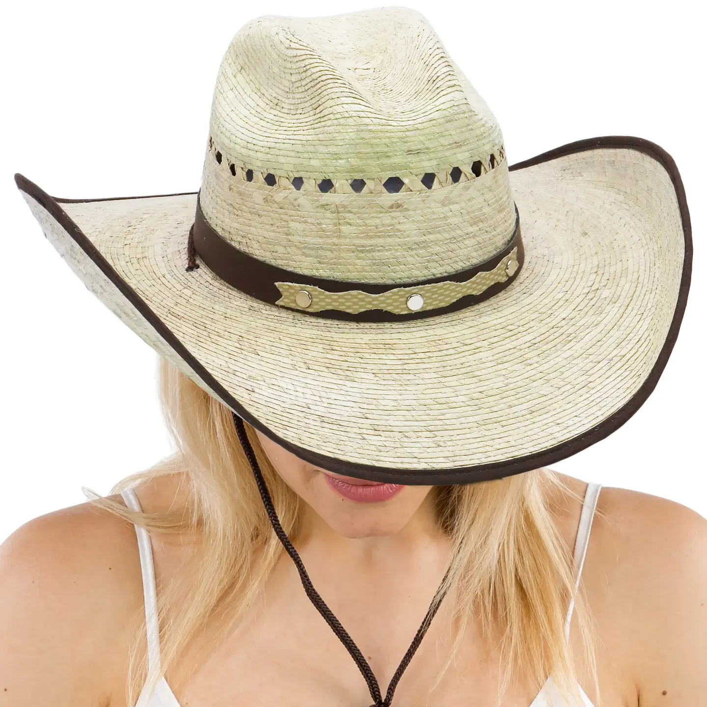66e86c346fadc6ca84800ec52c56a64219af43ac1a32224693d1a227df142c52 (1) Savanna Breeze Palm Cowgirl Hat