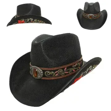 Prairie Bloom Embroidered Straw Cowgirl Hat for women