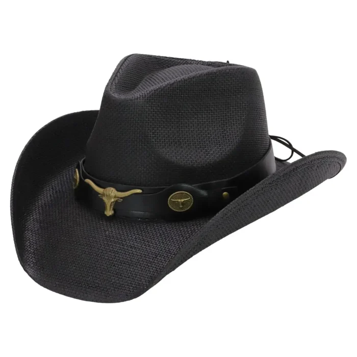 Texas Longhorn Cowboy Hat with detailed hat band design for men and women, perfect Western wear accessory