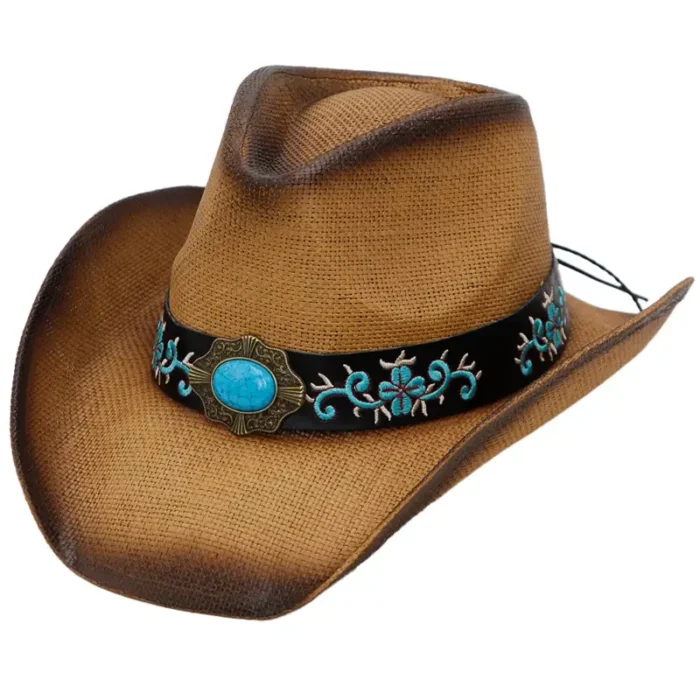 d883e85407f5158db716301280745b0af7cc66b3d3119e0865b48646e7b37695 Desert Jewel Straw Cowgirl Hat