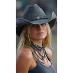 Stylish grey cowboy hat for women featuring a soft wool finish and western-inspired design for casual or outdoor wear.