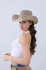 Vintage Solid-Color Felt Cowboy Hat for Women