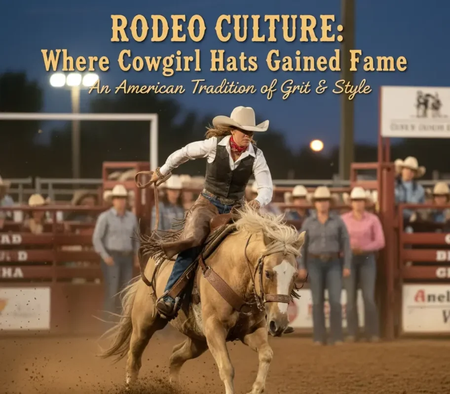 A traditional cowgirl hat inspired by early Western heritage, shaped with a high crown and gently curved brim. This hat reflects the legacy of ranch women, rodeo performers, and frontier cowgirls who shaped American Western culture. Its timeless structure symbolizes independence, courage, and the spirit of the open range.