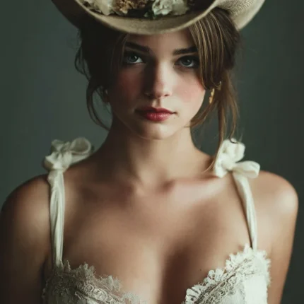 White bride cowboy hat with elegant u-brim and decorative band for weddings