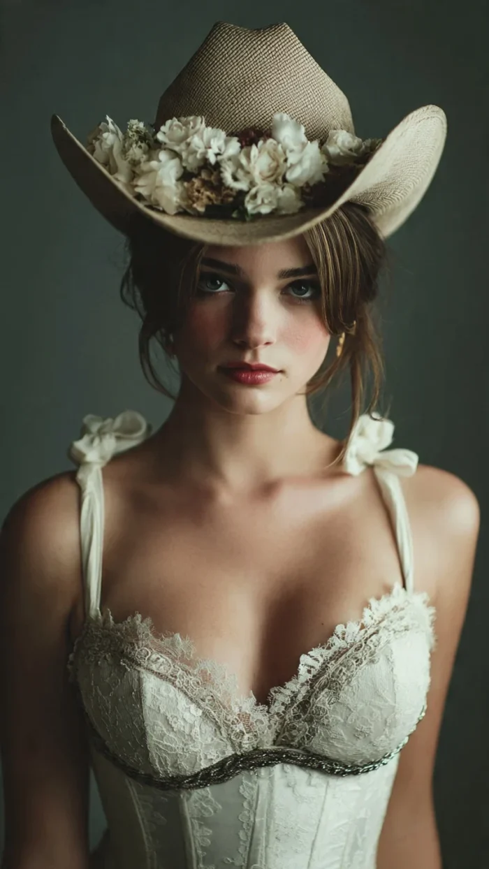 Bride Cowboy Hat for Weddings White bride cowboy hat with elegant u-brim and decorative band for weddings