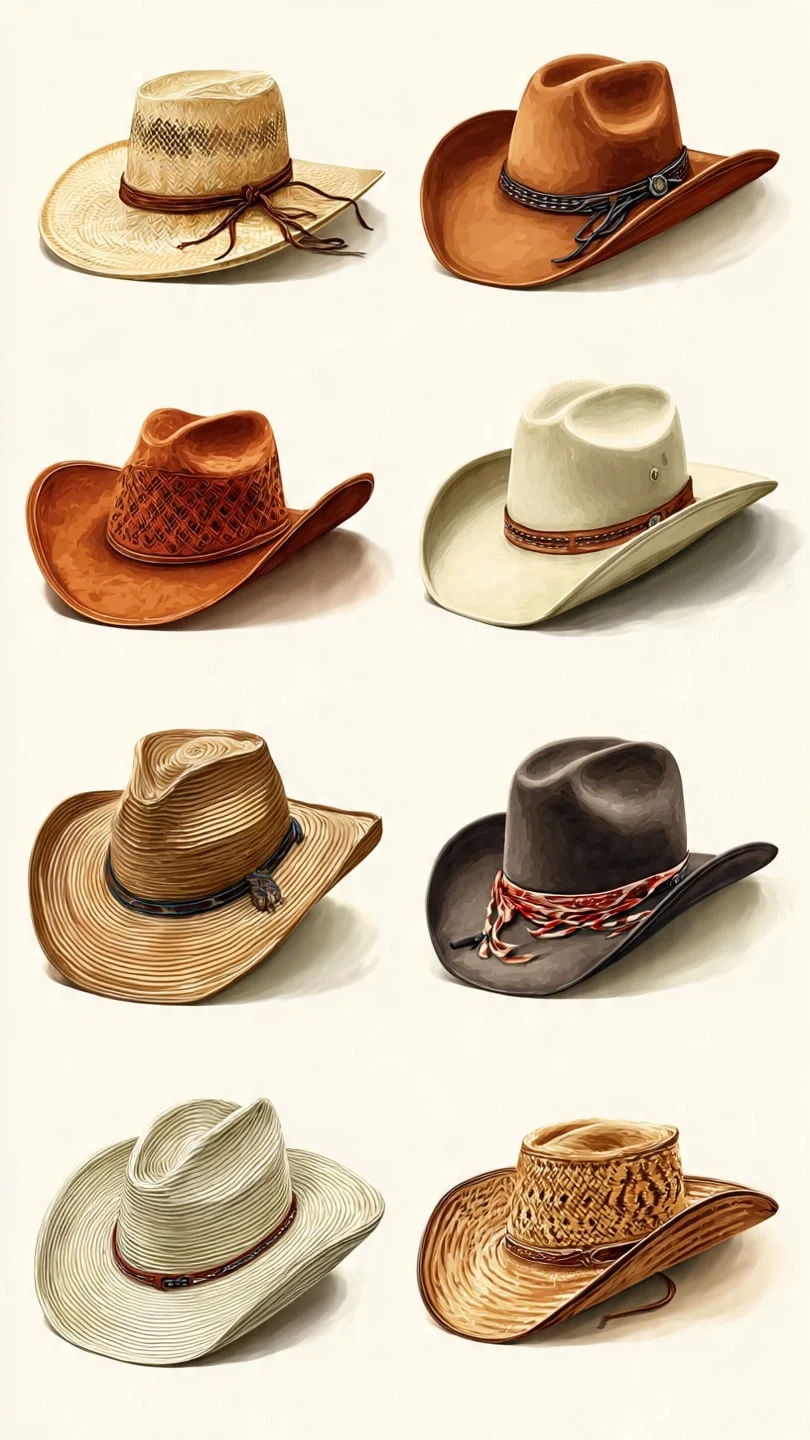 Artisan stitching leather hatband on cowboy hat