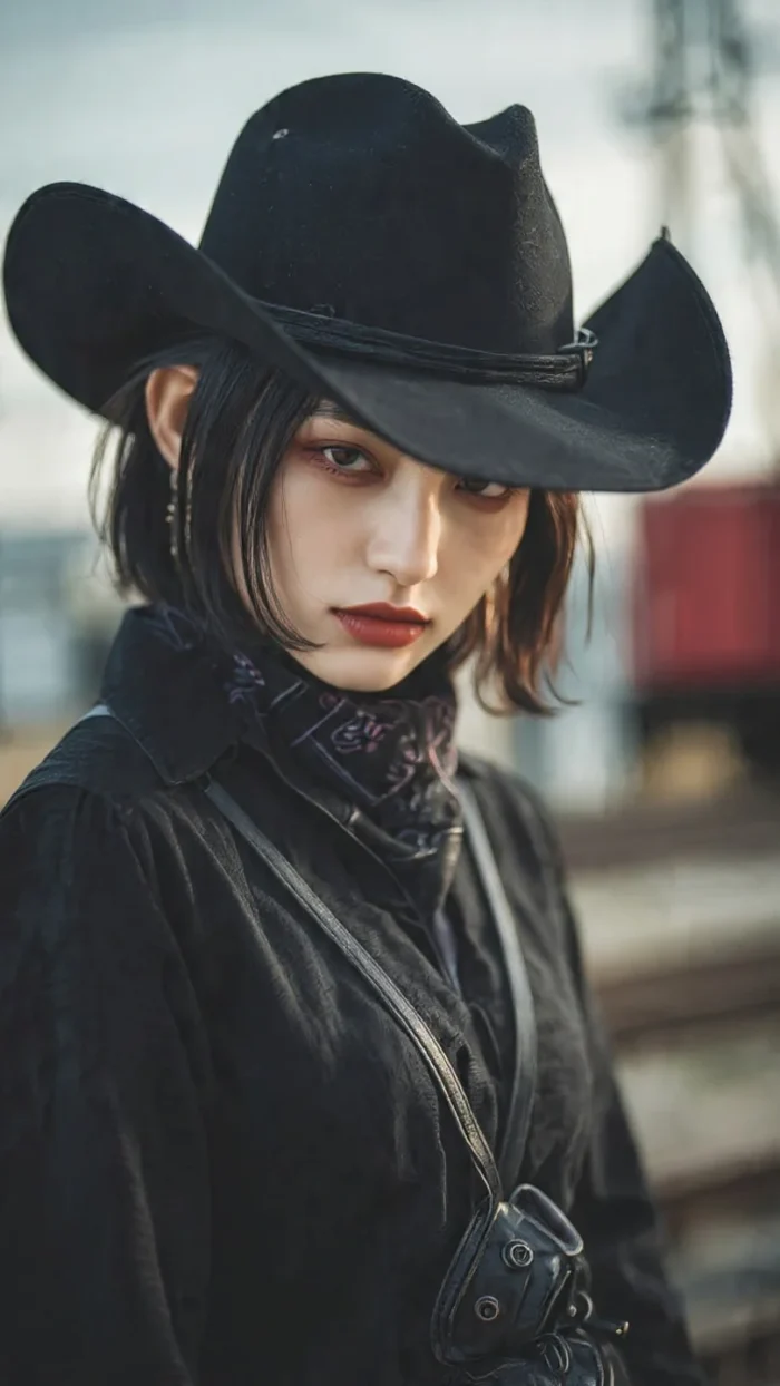 Modern cowboy bebop inspired hat in dark color with a sleek shape