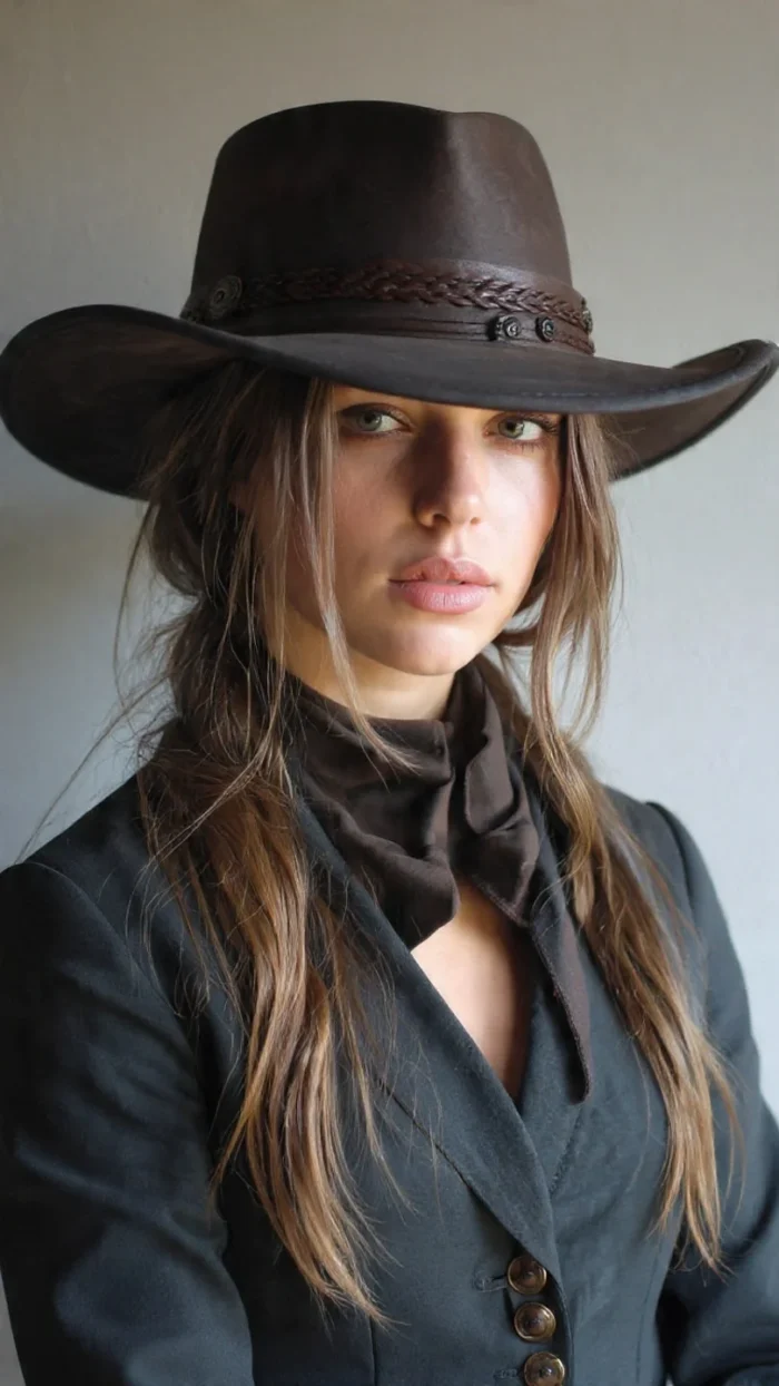 Outlaw cowboy hat with a rugged western design and wide brim for a bold outlaw look