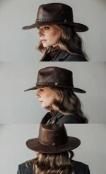 Black outlaw cowboy hat with rugged western style and curved brim design