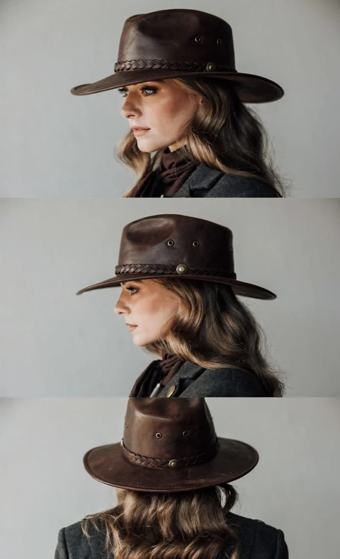 Black outlaw cowboy hat with rugged western style and curved brim design