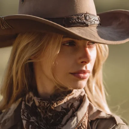 Australian cowboy hat with wide brim and classic outback style