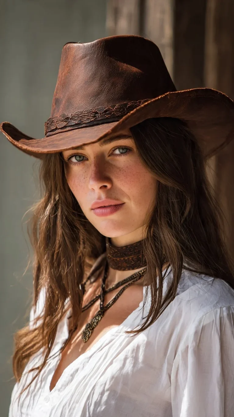“Woman wearing a Cody James cowboy hat styled with denim jacket and Western boots”