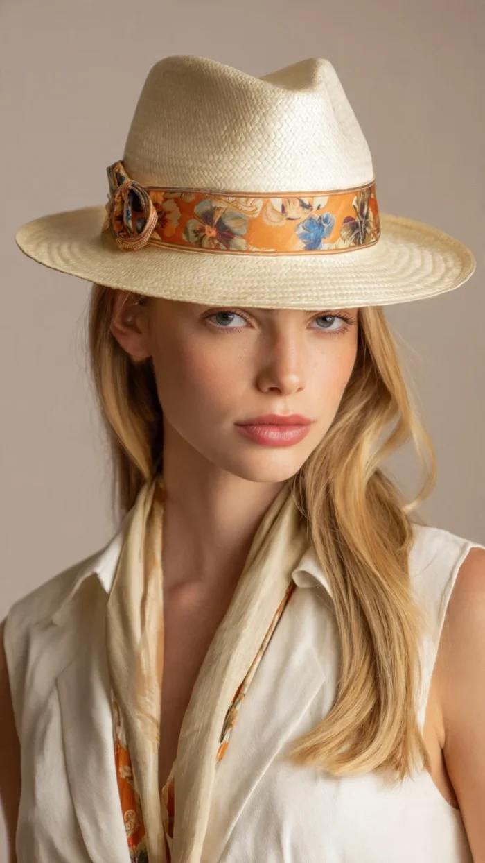 Chic straw Panama hat for women, ideal for vacation or everyday wear.