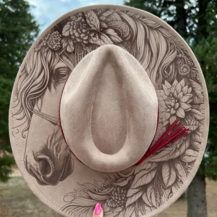 J Brim Cowboy Hat featuring a wide curved brim, traditional western design, and timeless cowboy fashion appeal.