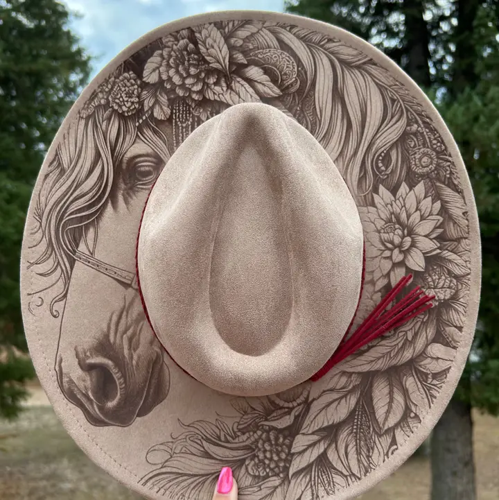 J Brim Cowboy Hat featuring a wide curved brim, traditional western design, and timeless cowboy fashion appeal.