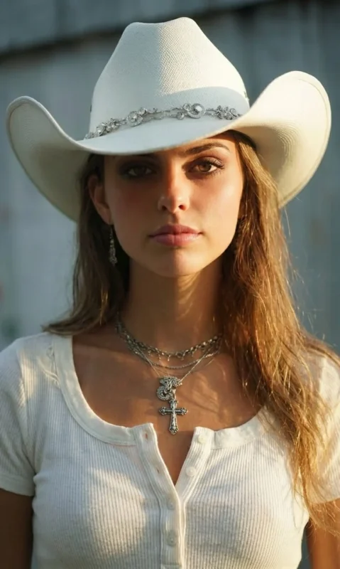 Ivory Cowboy Hat with structured crown and wide brim for classic Western style