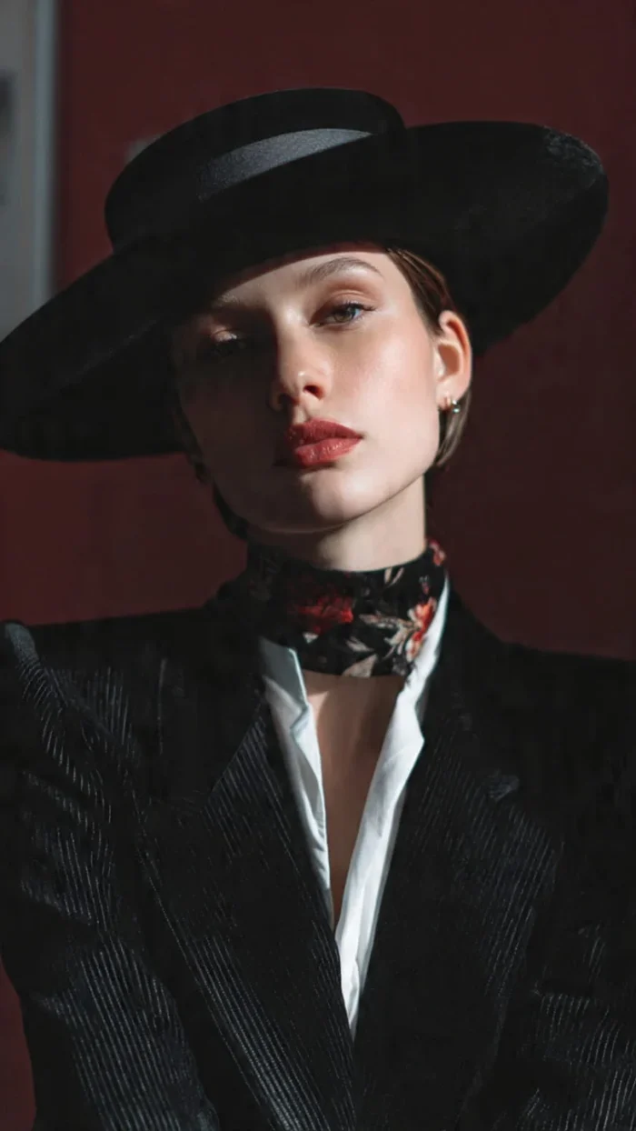 Black bolero hat with flat brim and structured western crown