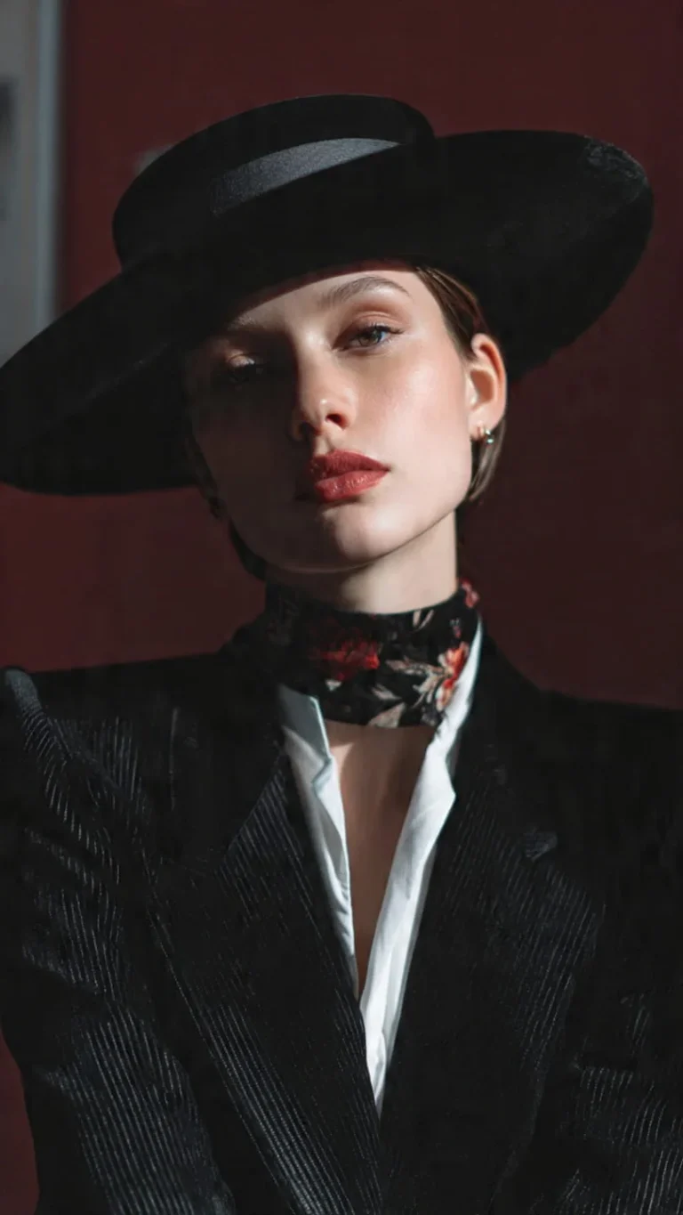 Black bolero hat with flat brim and structured western crown