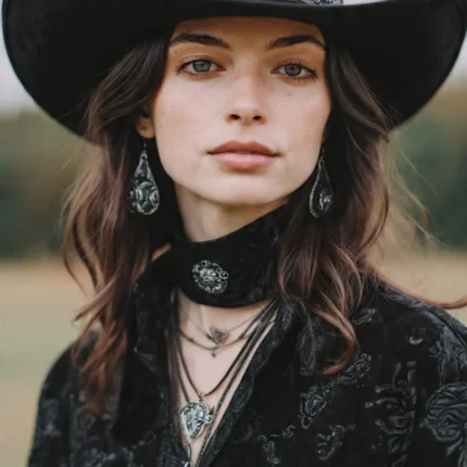 Texan cowboy hat with wide brim and tall crown worn in classic western style