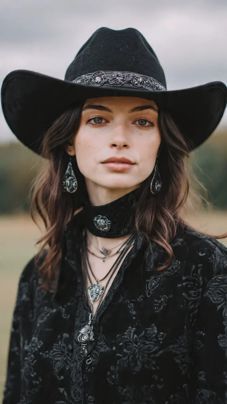 Texan cowboy hat with wide brim and tall crown worn in classic western style