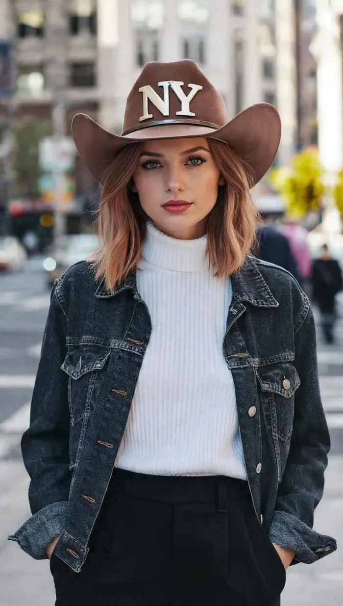 Brown felt NY Cowboy Hat for men and women with traditional western design