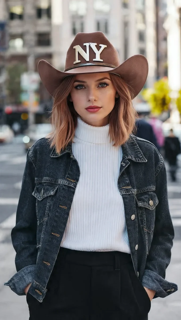 Brown felt NY Cowboy Hat for men and women with traditional western design