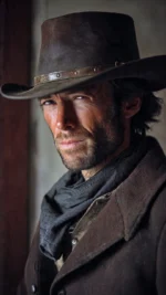 Clint Eastwood Western Hat worn with cowboy jacket and boots in classic western fashion