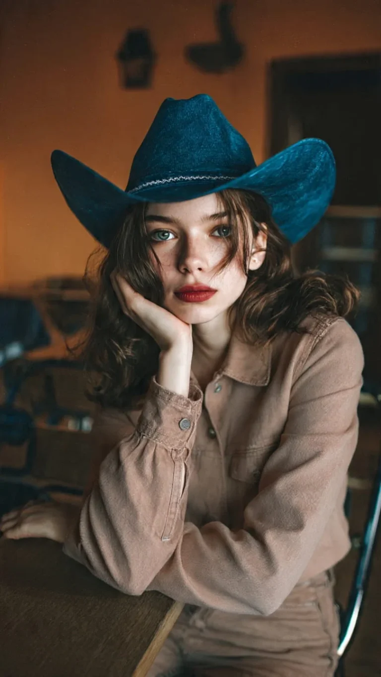 Blue denim Cowboy Hat for men and women with traditional western styling
