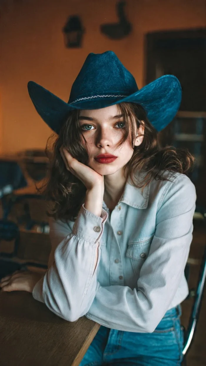 Stylish Denim Cowboy Hat with reinforced crown and classic wide brim