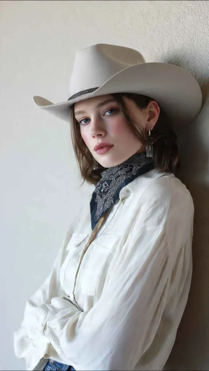 Ladies wearing a flat brim cowboy hat at a country festival