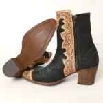 Desert Flame Cowgirl Boots (ADFT164 Women's Black & Tan Tooled Leather Western Ankle Boots - American Darling Cowgirl Booties )