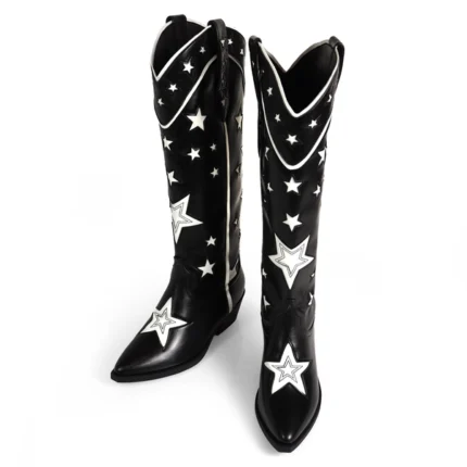 JINKO-1 Cowboy Mid Calf Western Star Embroidered Black