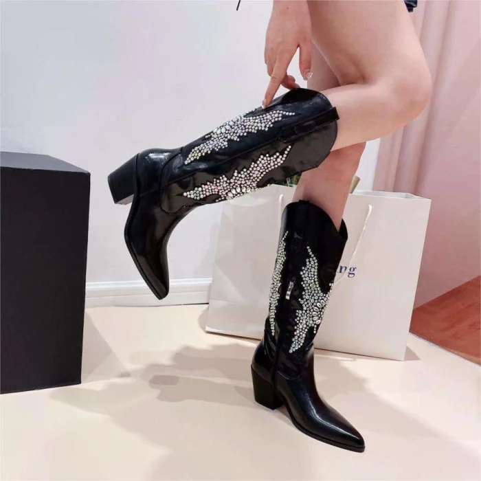 women butterfly western boots colorful embroidery cowgirl style