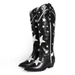 JINKO-1 Cowboy Mid Calf Western Star Embroidered Black
