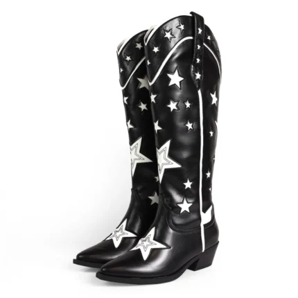 JINKO-1 Cowboy Mid Calf Western Star Embroidered Black