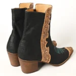 Desert Flame Cowgirl Boots (ADFT164 Women's Black & Tan Tooled Leather Western Ankle Boots - American Darling Cowgirl Booties )