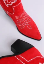 Red and Black Cowboy Boots (Latafa Rhinestones Embellished Cowboy Boots)