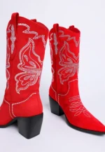 Red and Black Cowboy Boots (Latafa Rhinestones Embellished Cowboy Boots)