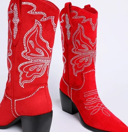 Red and Black Cowboy Boots (Latafa Rhinestones Embellished Cowboy Boots)
